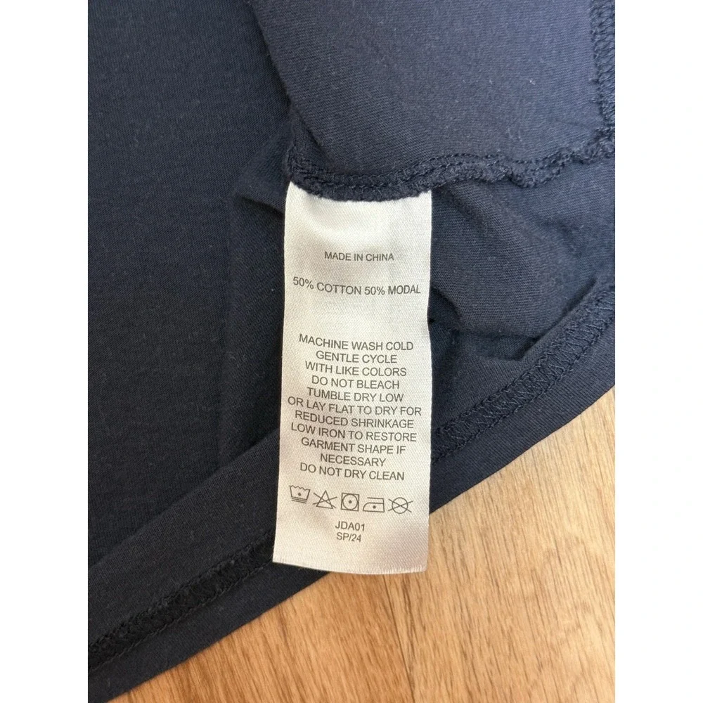 Quince Cotton Modal Relaxed Long Sleeve Tee Navy Blue Crew Neck Womens Large